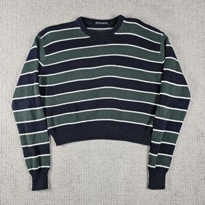 Brandy Melville Sweater Womens One Size Striped Cropped Long Sleeve Boho‎ Green